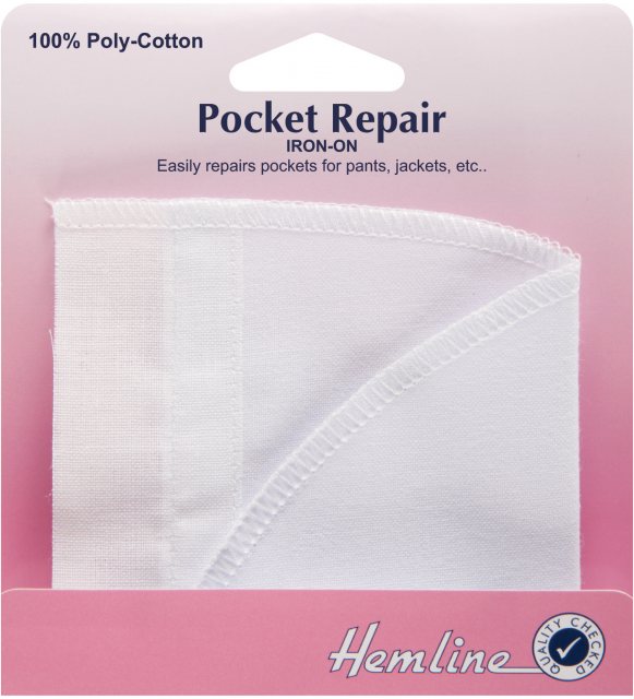 Hemline Iron-On Pocket Repair: White - 18 x 18cm