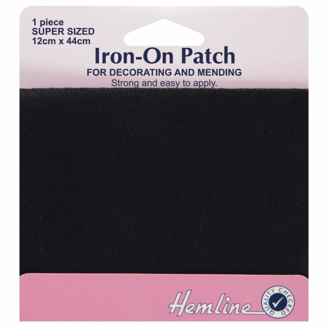 Hemline Iron on patches: 2 pieces 10cm x 15cm - Black