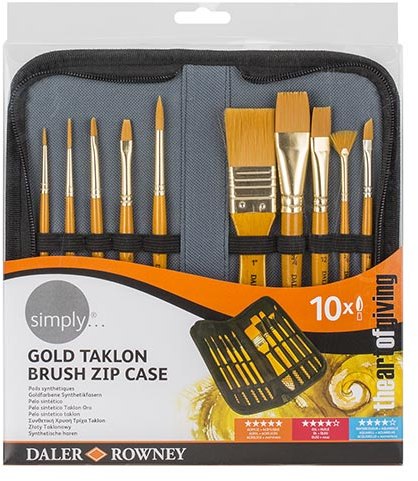 Daler Rowley Natural Gold Taklon Brush Zip Case - 10 Pieces